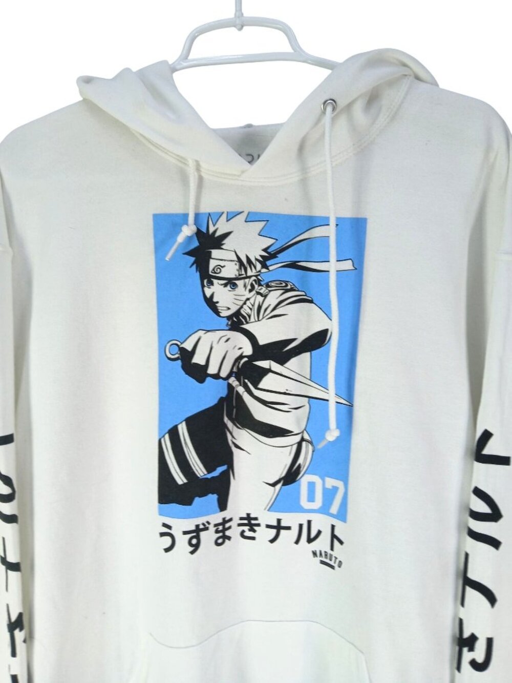 Naruto Shippuden White Hoodie Blue Graphic Size L Naruto Uzumaki Anime Streetwea - Picture 3 of 10
